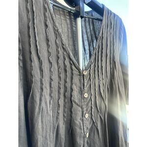 Prospero Linen Pleated Button Tunic Blouse Gray Women's M